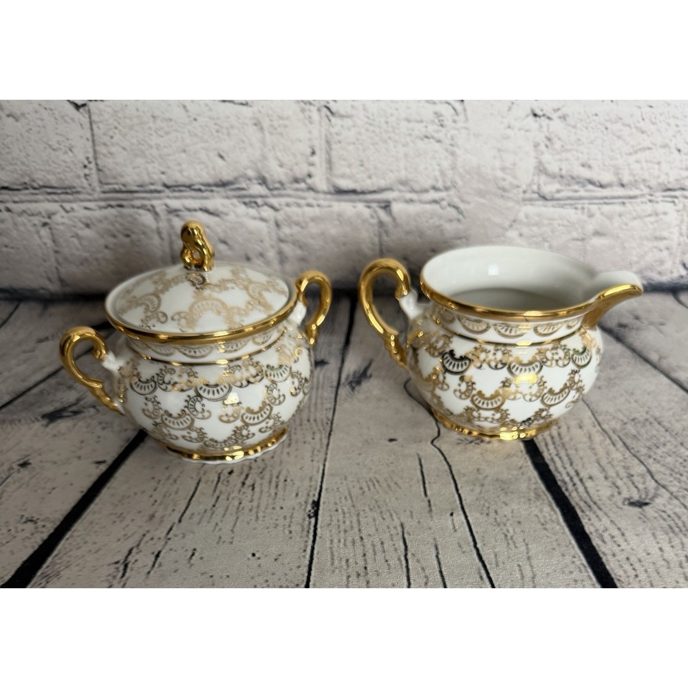 Mitterteich Bavaria Gold White Baroque Sugar Creamer
